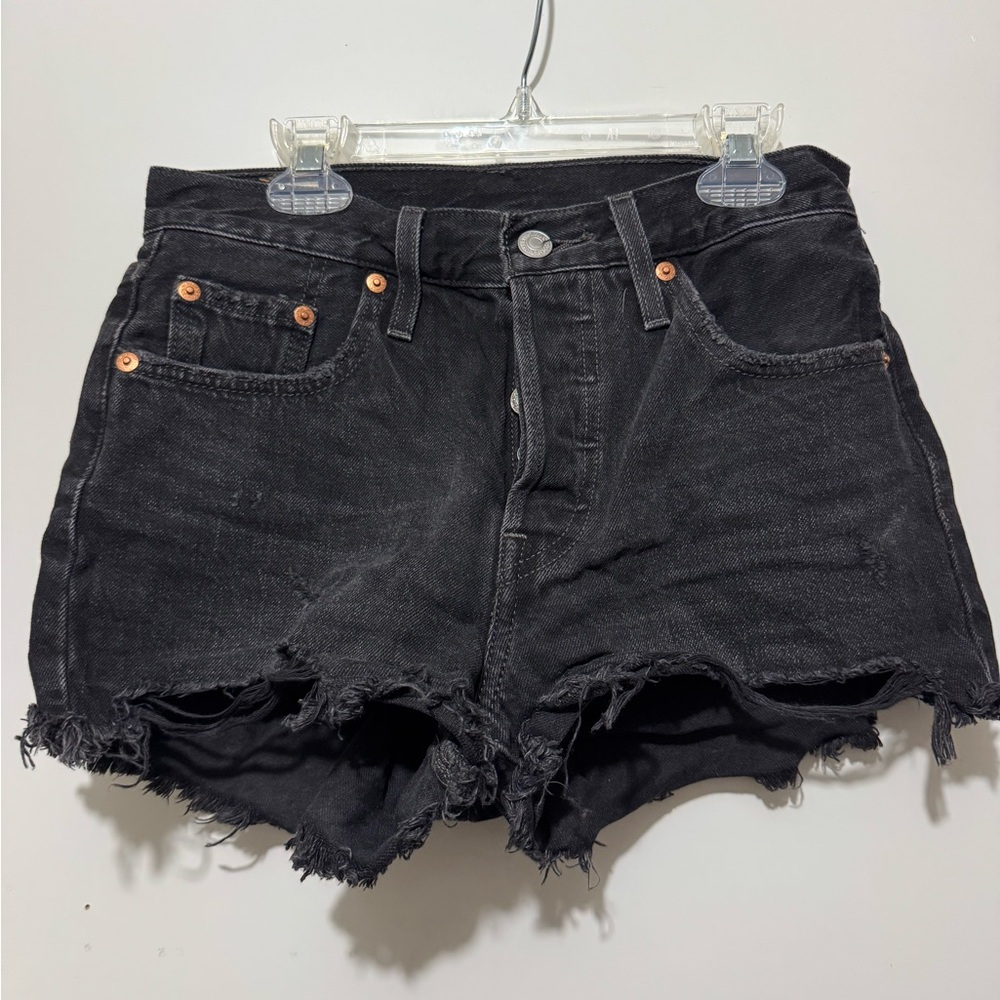Levi's 501 Black High-Waisted Jean Shorts Distressed